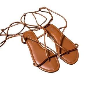 Shoe Land | Tan boho faux leather lace up sandals size 7.5